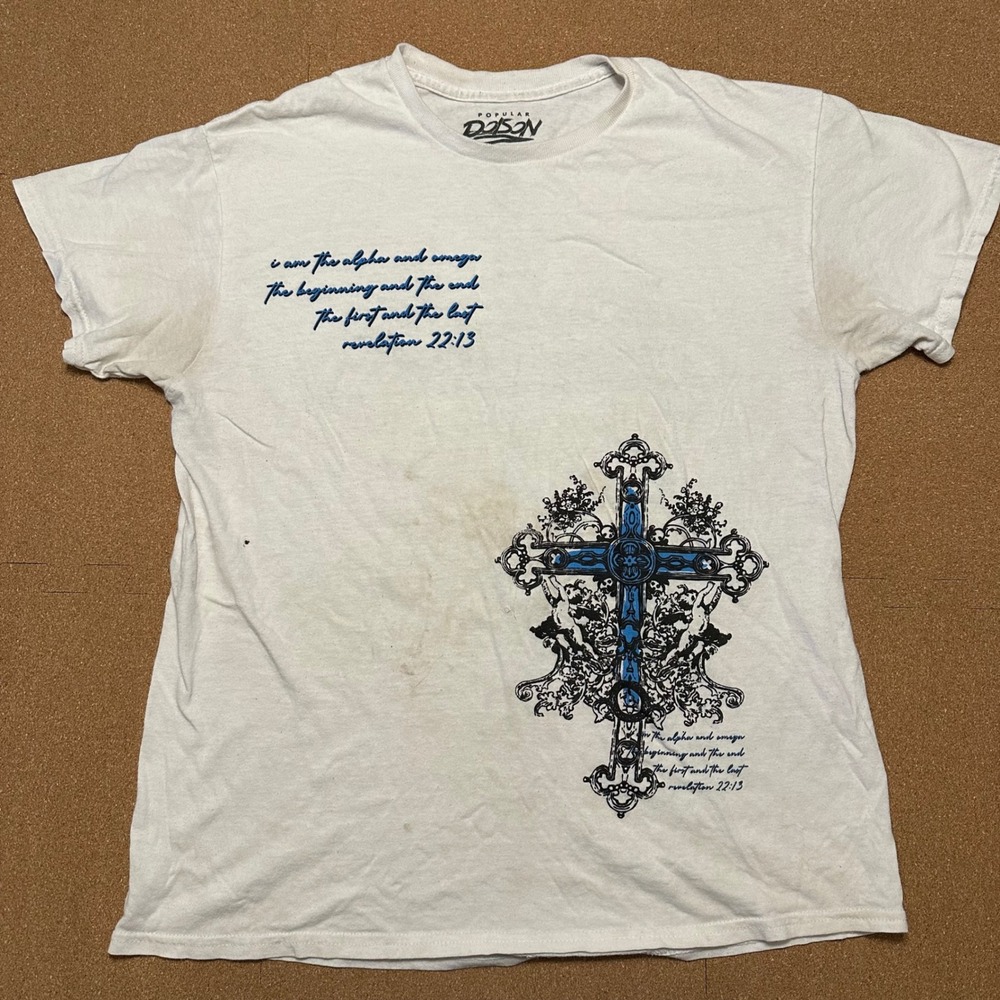 Popular Poison T-Shirt Mens Medium White Revelation 22:13 Cross Graphic Gothic